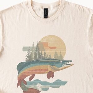 Fish and Forest Retro Graphic Tee Vintage Layered Nature Art